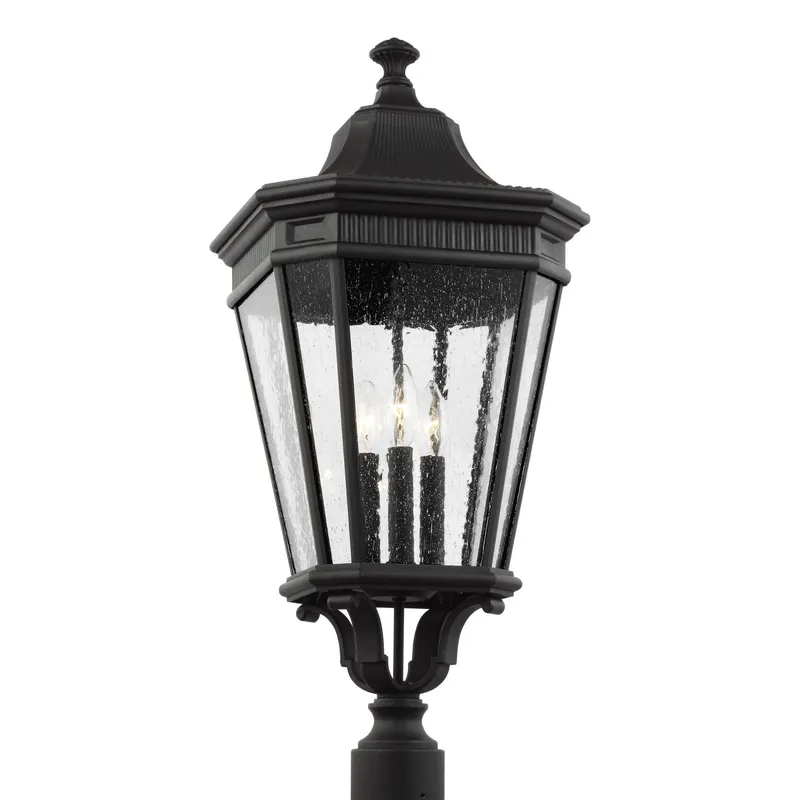 Cotswold Lane Large Post Lantern Traditional Outdoor Fixture 12" Width 27.5" Height Aluminum Irregular Clear Seeded Shade in Black