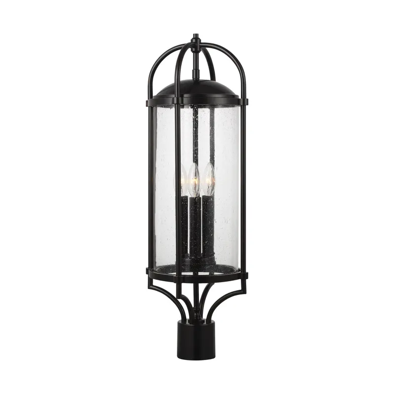 Dakota Post Lantern Transitional Outdoor Fixture 28.125" Height Aluminum Round Clear Seeded Shade in Espresso