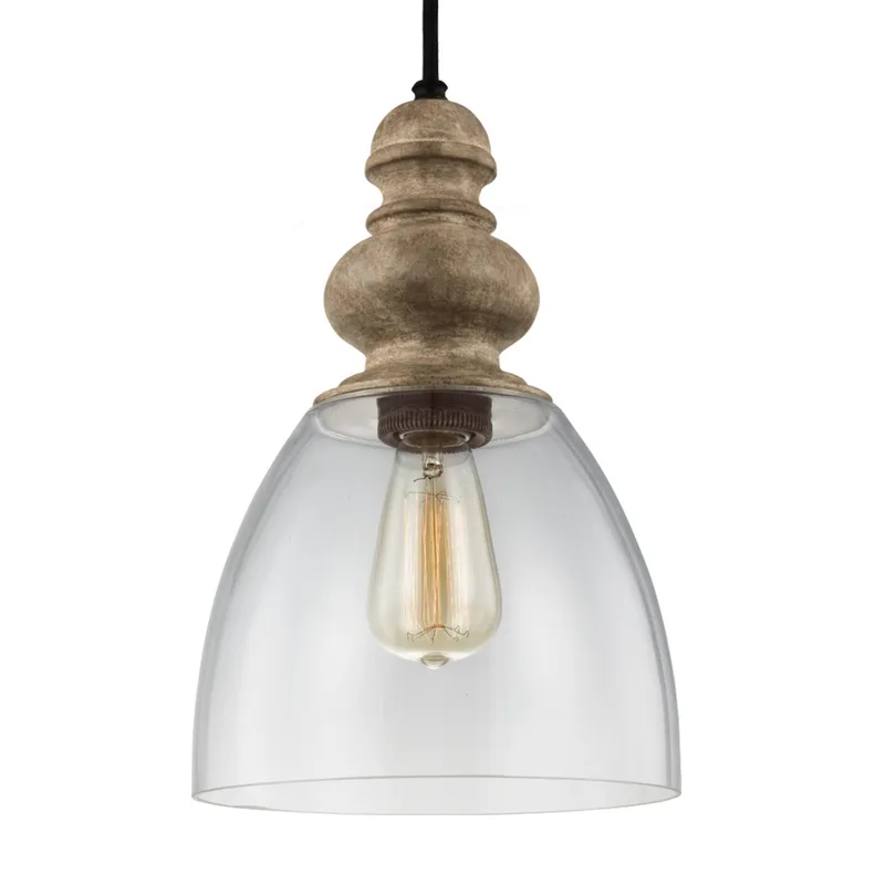Matrimonio Pendant Traditional Dark Sky 13.75" Height Steel Round Clear Shade in Driftwood / Weathered Zinc