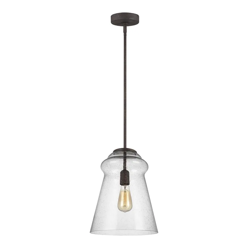 Loras Pendant Traditional Dark Sky 14.75" Height Steel Round Clear Seeded Shade in Weathered Iron