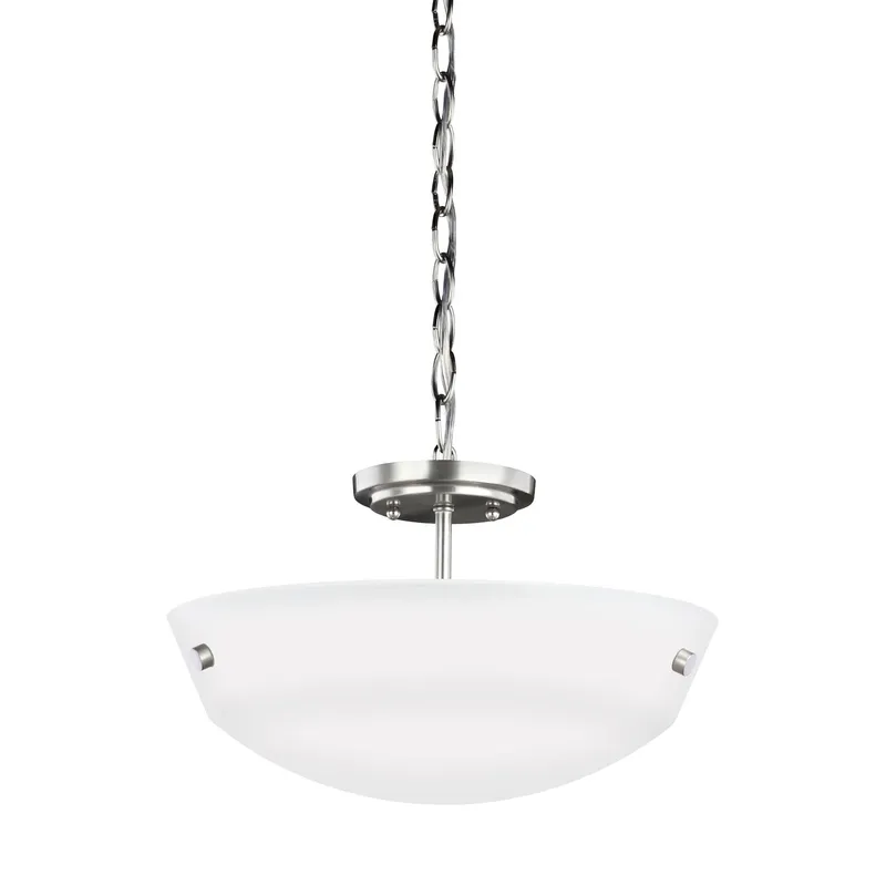 Kerrville Two Light Semi-Flush Convertible Pendant Transitional Ceiling Fixture 10.5" Height Steel Round Satin Etched Shade in Brushed Nickel