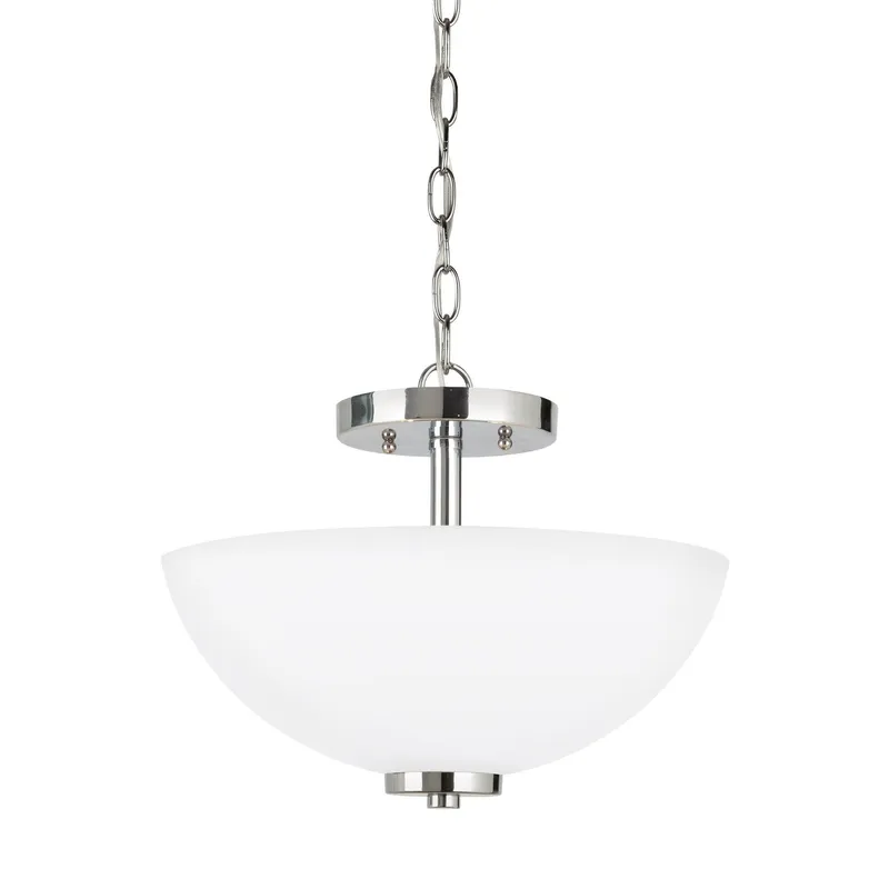 Oslo Two Light Semi-Flush Convertible Pendant LED Contemporary Ceiling Fixture 11.25" Height Steel Round Etched / White Inside Shade in Chrome