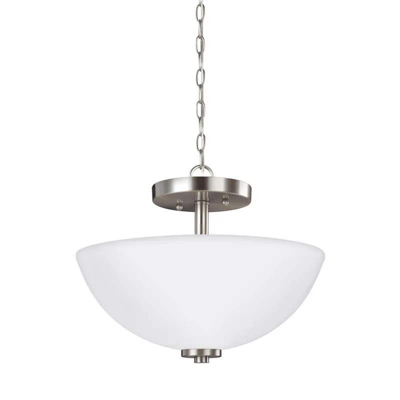 Oslo Two Light Semi-Flush Convertible Pendant LED Contemporary Ceiling Fixture 11.25" Height Steel Round Etched / White Inside Shade in Brushed Nickel