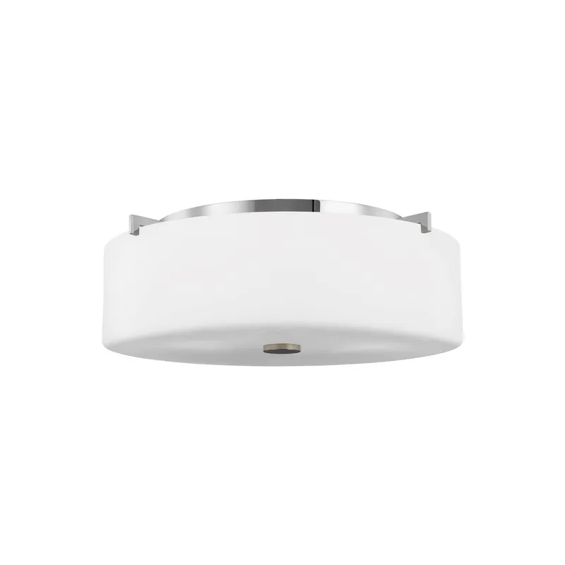 Sunset Drive Large Three Light Flush Mount Modern Ceiling Fixture 6.25" Height Steel Round White Opal Etched Shade in Chrome