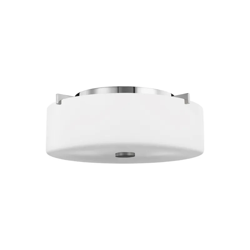 Sunset Drive Small Two Light Flush Mount Modern Ceiling Fixture 4.75" Height Steel Round White Opal Etched Shade in Chrome