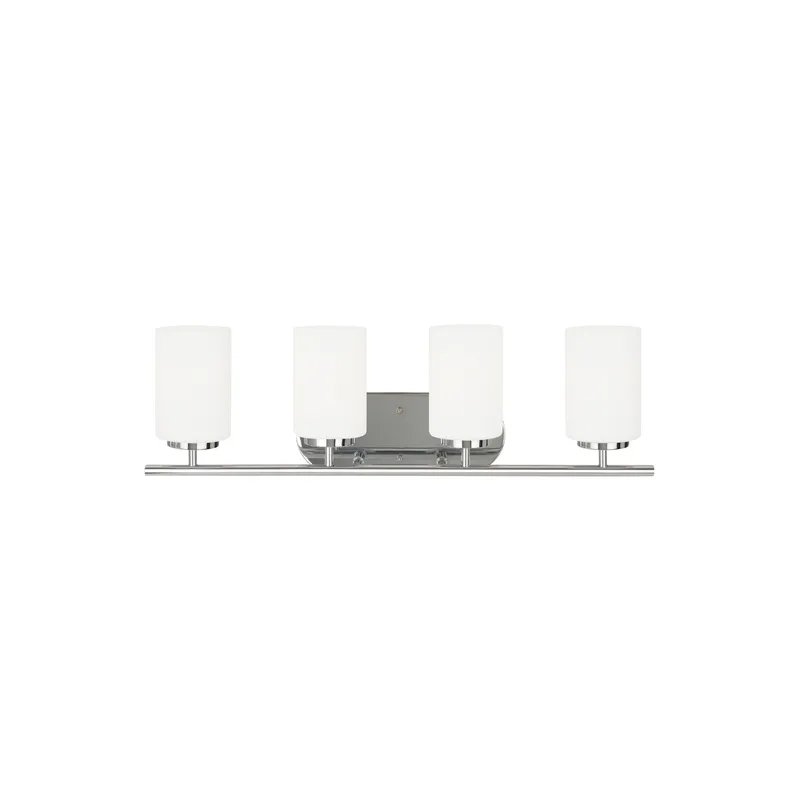 Oslo Four Light Wall / Bath Contemporary Fixture 27.5" Width 8.5" Height Steel Round Cased Opal Etched Shade in Chrome