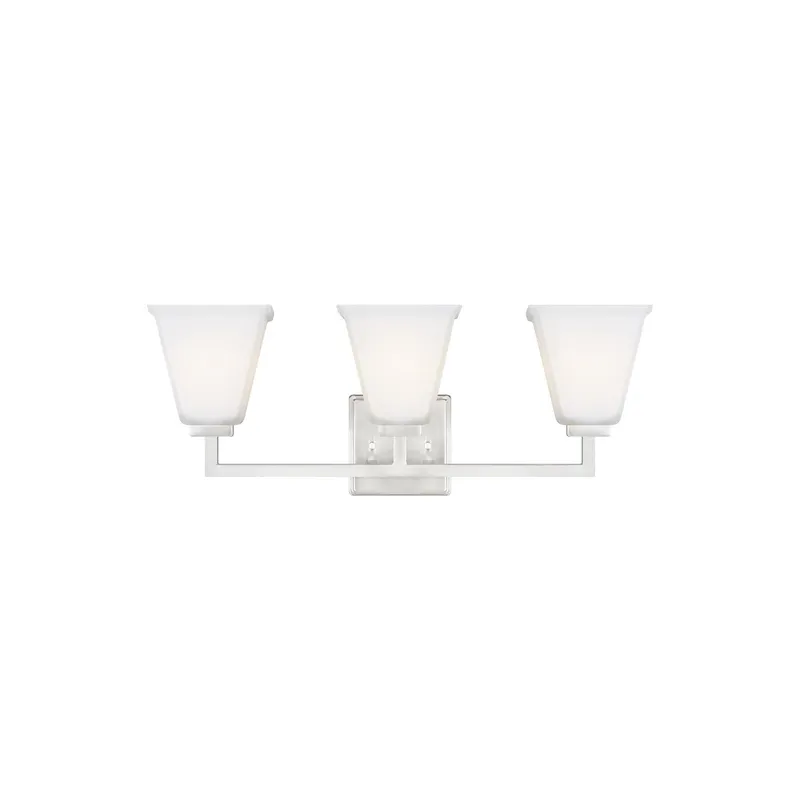 Ellis Harper Three Light Bath Transitional Wall Fixture 23.625" Width 9.125" Height Steel Square Etched / White Inside Shade in Brushed Nickel