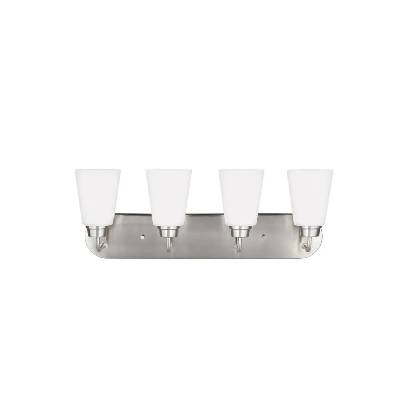 Kerrville Four Light Wall / Bath Transitional Fixture 24.625" Width 9" Height Steel Round Satin Etched Shade in Brushed Nickel