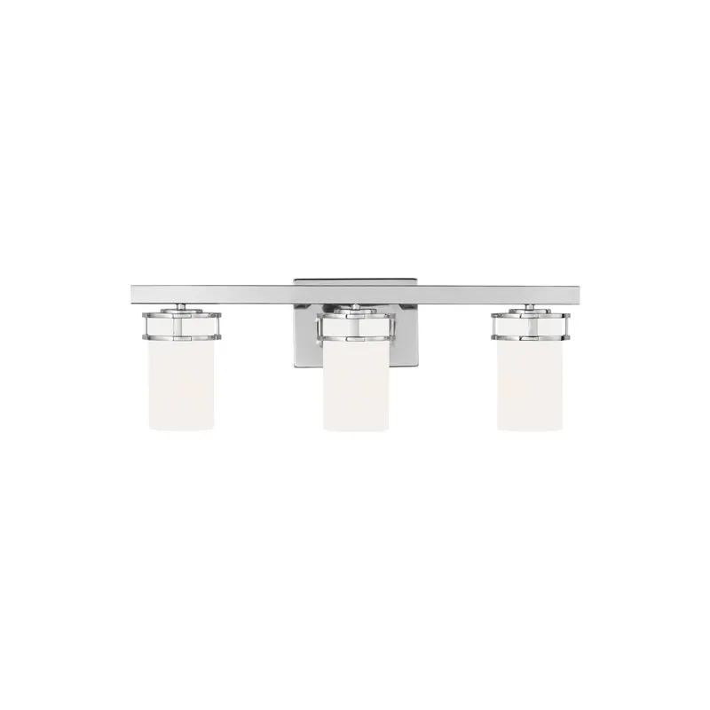 Robie Three Light Wall / Bath Transitional Fixture 24" Width 8.125" Height Steel Round Etched White Inside Shade in Chrome