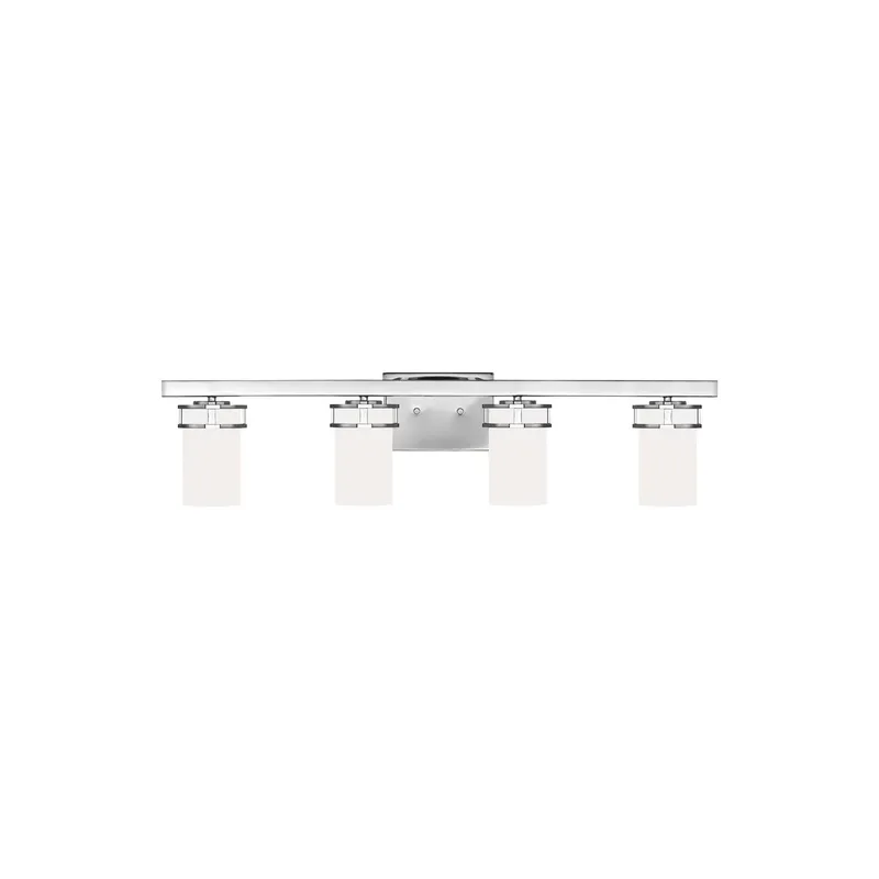 Robie Four Light Wall / Bath Transitional Fixture 34" Width 8.125" Height Steel Round Etched White Inside Shade in Chrome