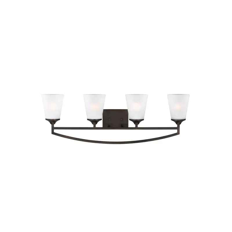 Hanford Four Light Wall/ Bath Transitional Wall Fixture 33.5" Width 11.25" Height Steel Round Satin Etched Shade in Bronze