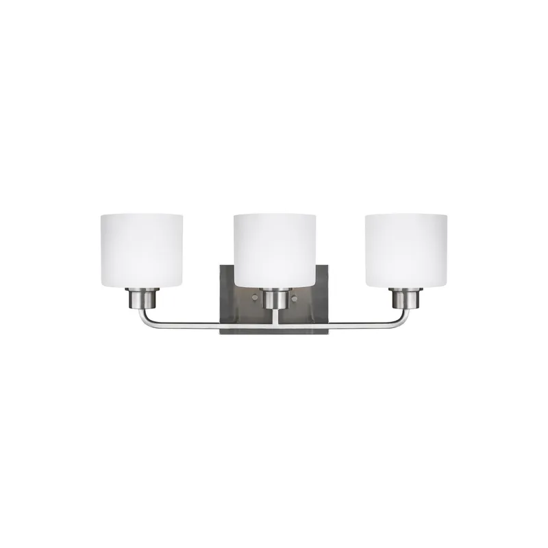 Canfield Three Light Wall / Bath LED Modern Fixture 23.125" Width 8.375" Height Steel Round Etched White Inside Shade in Brushed Nickel