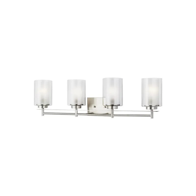 Elmwood Park Four Light Bath Traditional Wall Fixture 31.25" Width 8.5" Height Steel Round Satin Etched Shade in Brushed Nickel