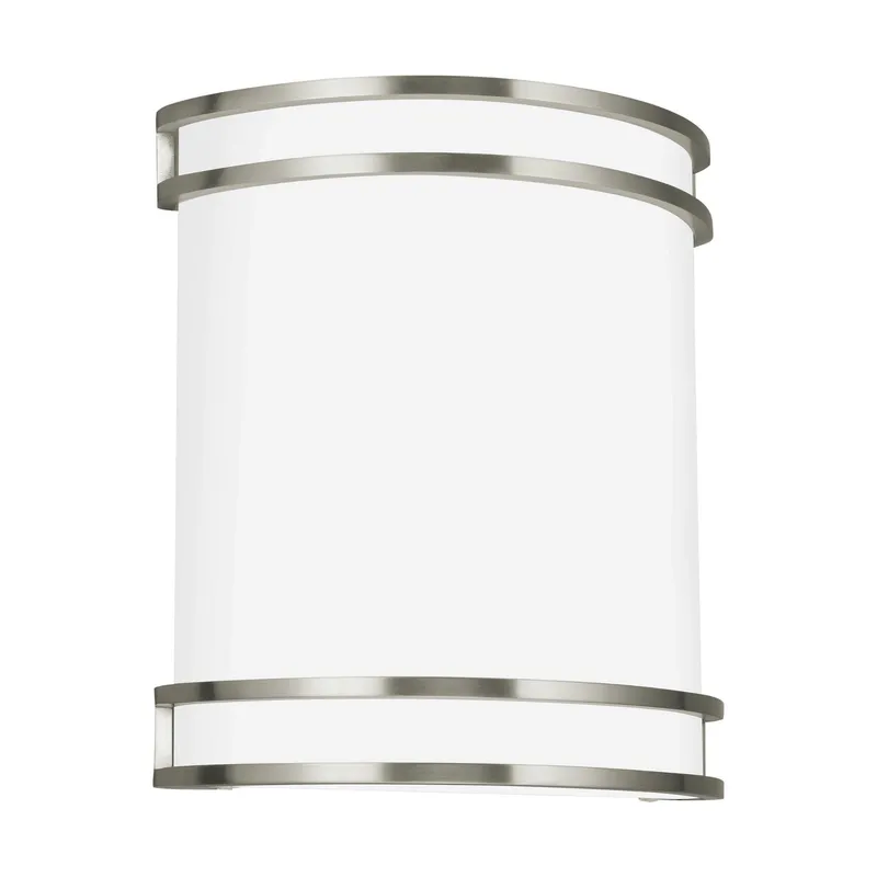 Ravel LED Wall Sconce Modern Bath Fixture 9.5" Width 10.5" Height Steel Rectangular Satin White Shade in Brushed Nickel