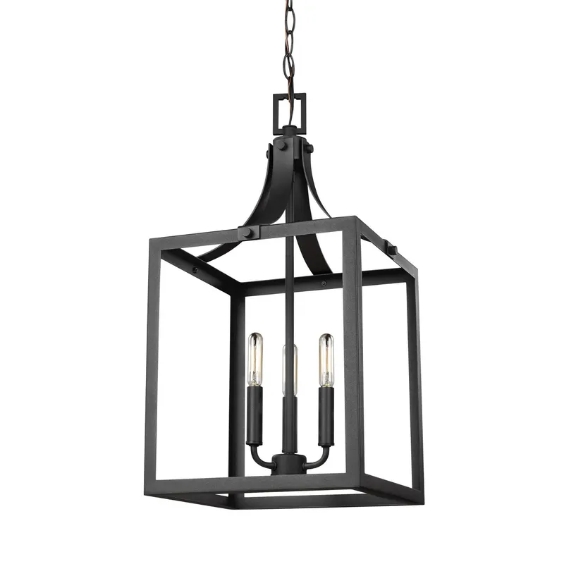 Labette Medium Three Light Hall / Foyer Traditional Pendant 12" Width 23.5" Height Steel in Black
