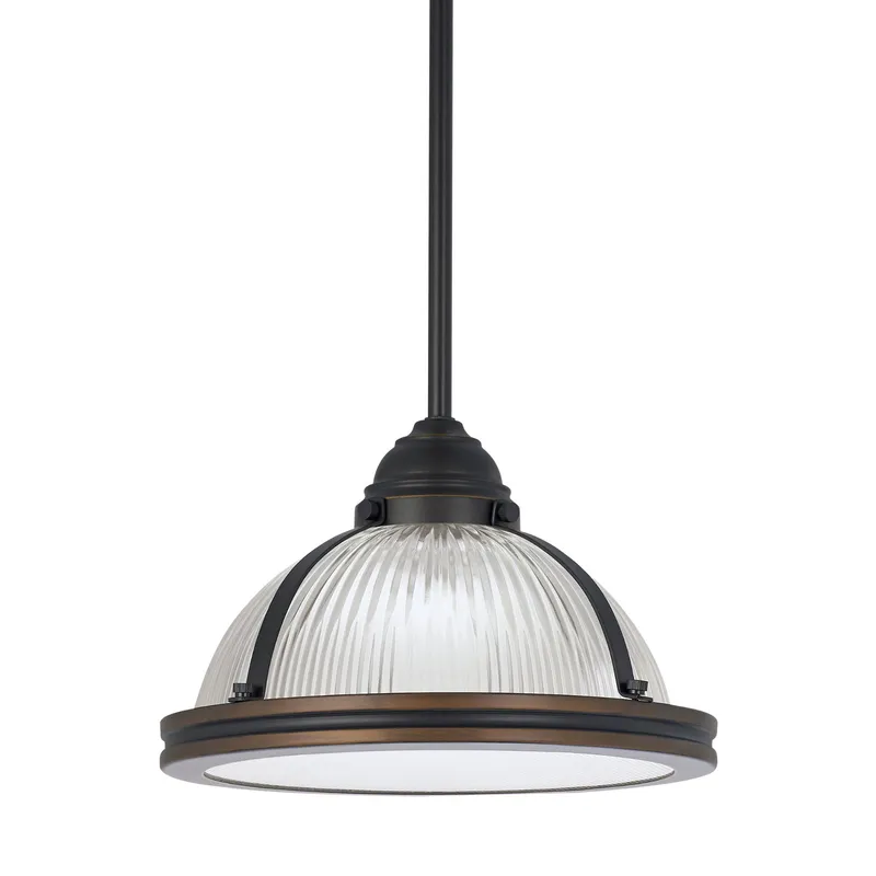 Pratt Street Prismatic One Light Pendant Contemporary 7.25" Height Steel Round Clear Textured Shade in Autumn Bronze