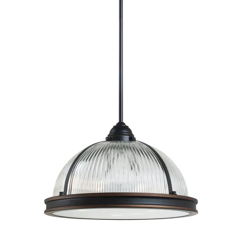 Pratt Street Prismatic Three Light Pendant Contemporary 10" Height Steel Round Clear Textured Shade in Autumn Bronze