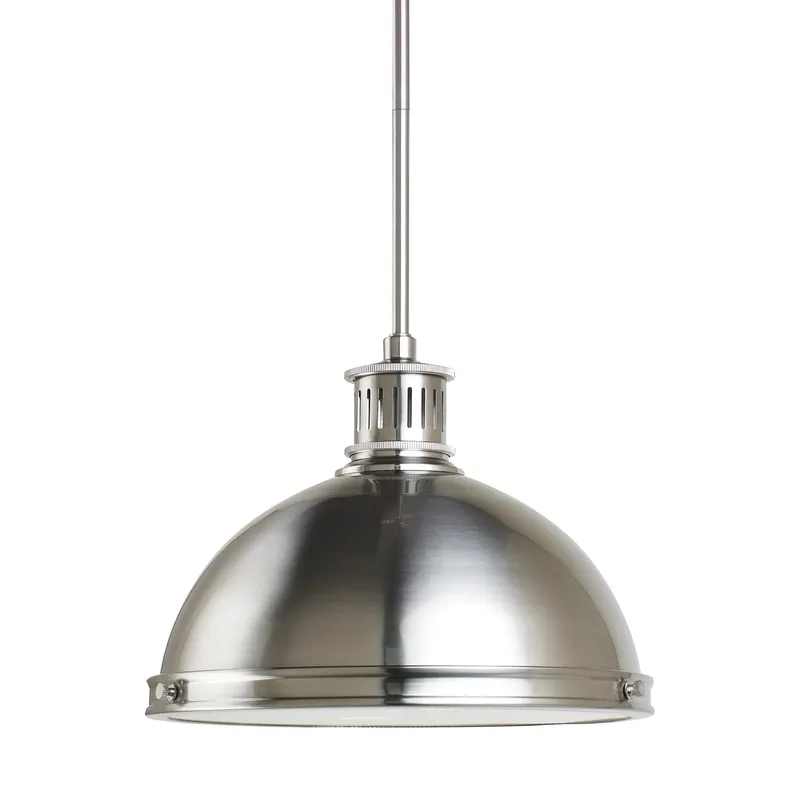 Pratt Street Metal Two Light Pendant Contemporary 9.75" Height Steel Round Clear Textured Shade in Brushed Nickel