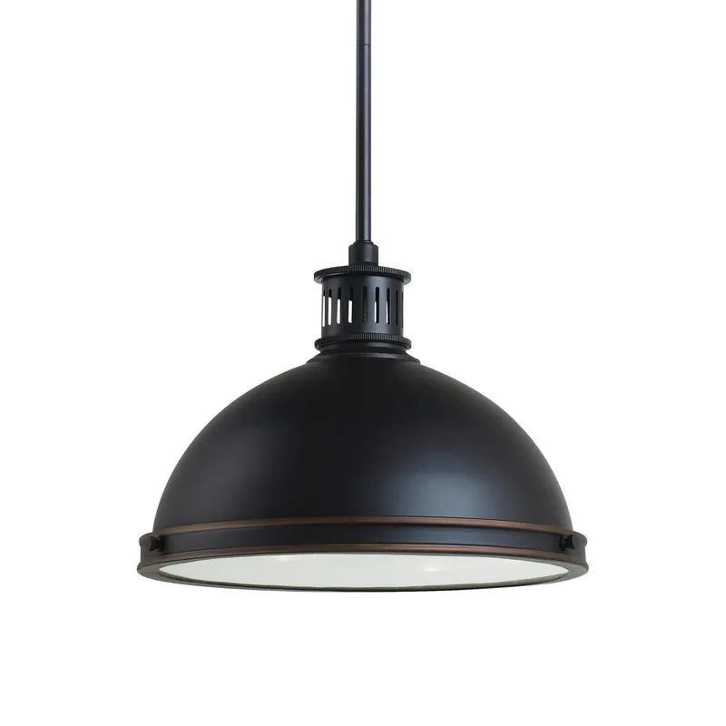 Pratt Street Metal Two Light Pendant LED Contemporary 9.75" Height Steel Round Clear Textured Shade in Autumn Bronze