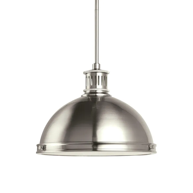 Pratt Street Metal Two Light Pendant LED Contemporary 9.75" Height Steel Round Clear Textured Shade in Brushed Nickel