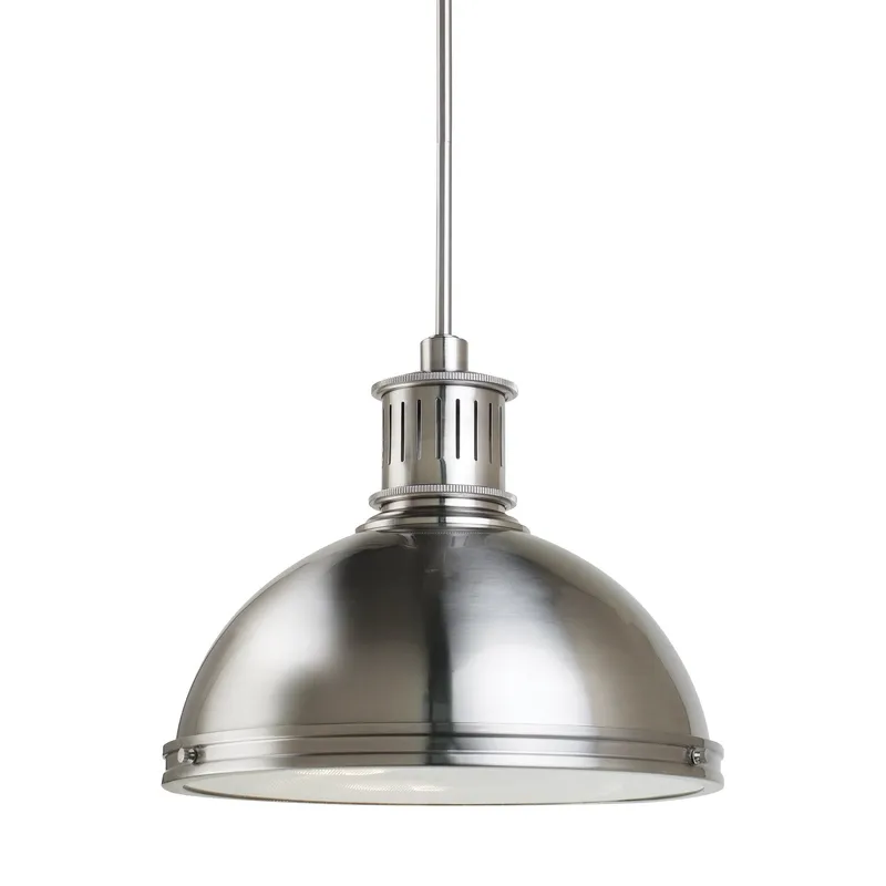 Pratt Street Metal Three Light Pendant Contemporary 13.25" Height Steel Round Clear Textured Shade in Brushed Nickel