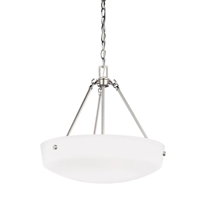 Kerrville Three Light Pendant Transitional 18.375" Height Steel Round Satin Etched Shade in Brushed Nickel