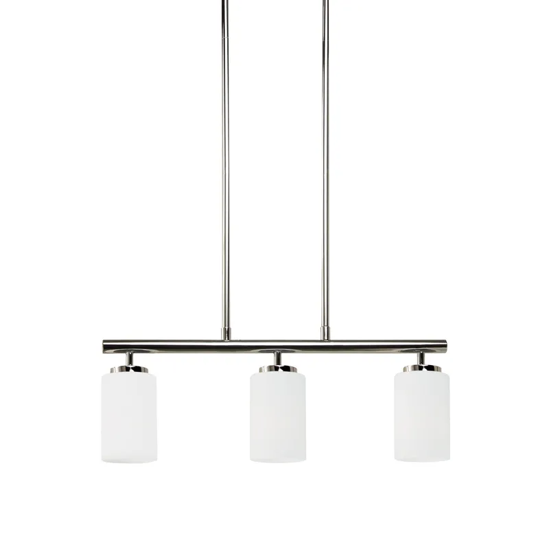 Oslo Three Light Island Pendant Contemporary Chandelier 4" Width 9.5" Height Steel Round Cased Opal Etched Shade in Chrome