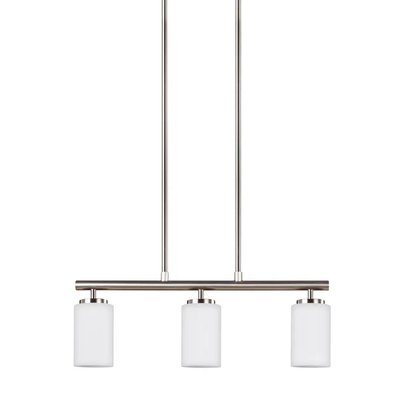 Oslo Three Light Island Pendant Contemporary Chandelier 4" Width 9.5" Height Steel Round Cased Opal Etched Shade in Brushed Nickel