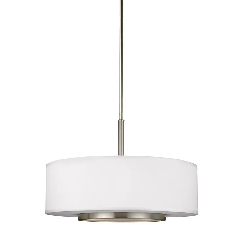 Nance Three Light Pendant Transitional 13.5" Height Steel Round Satin Etched Shade in Brushed Nickel