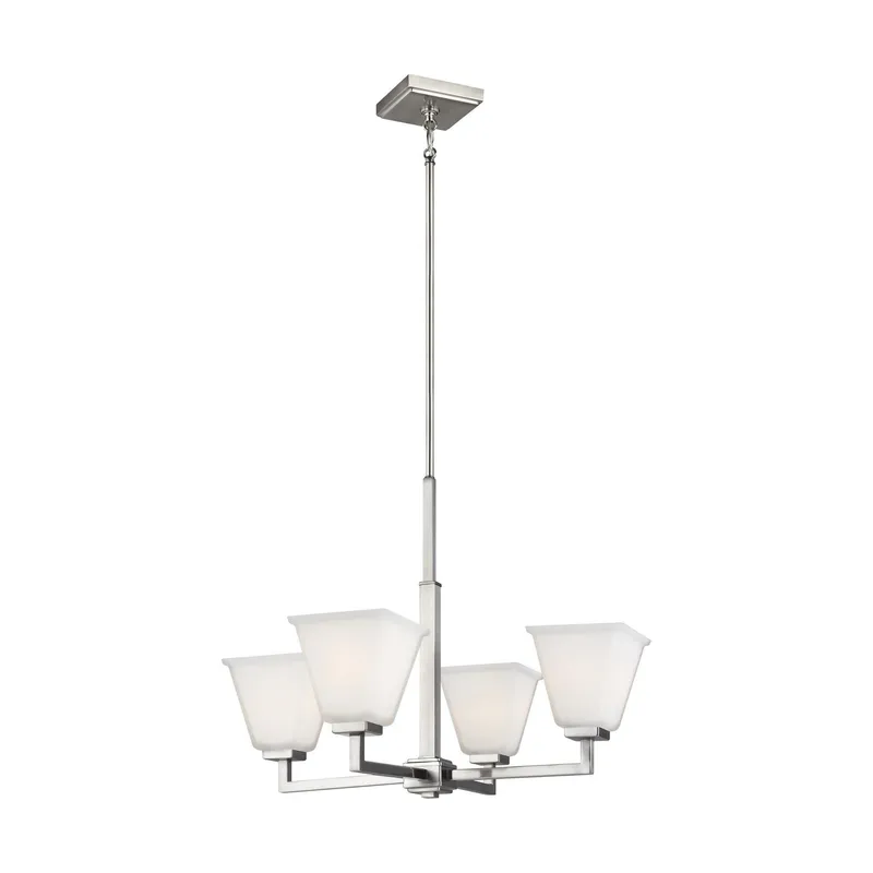 Ellis Harper Four Light Chandelier Transitional 24.75" Width 19.25" Height Steel Square Etched / White Inside Shade in Brushed Nickel