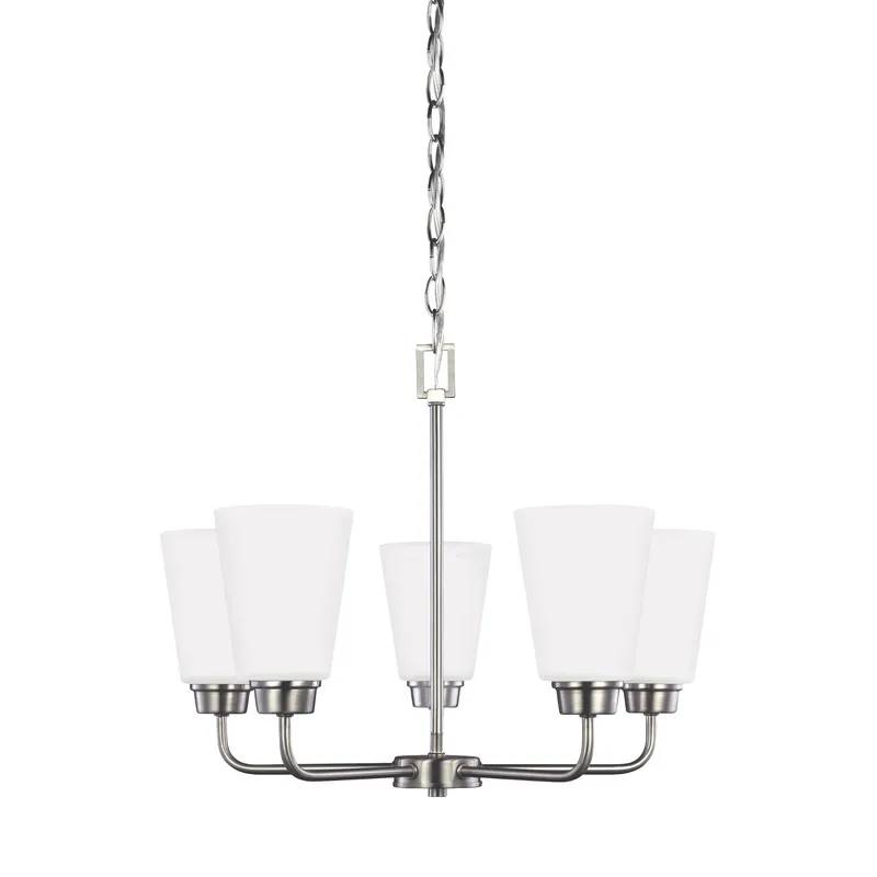 Kerrville Five Light Chandelier Transitional 17" Height Steel Round Satin Etched Shade in Brushed Nickel