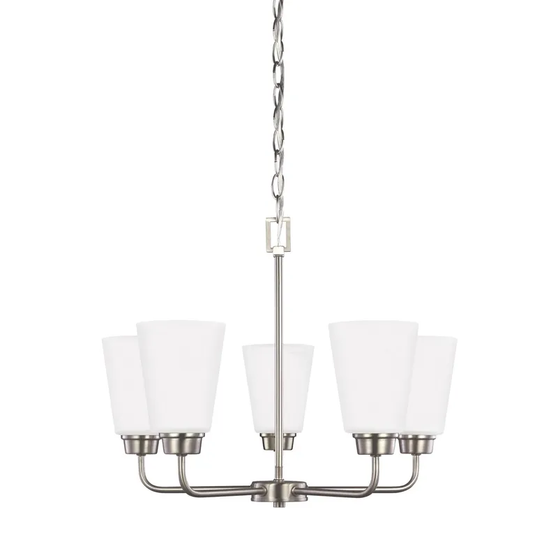 Kerrville Five Light Chandelier LED Transitional 17" Height Steel Round Satin Etched Shade in Brushed Nickel