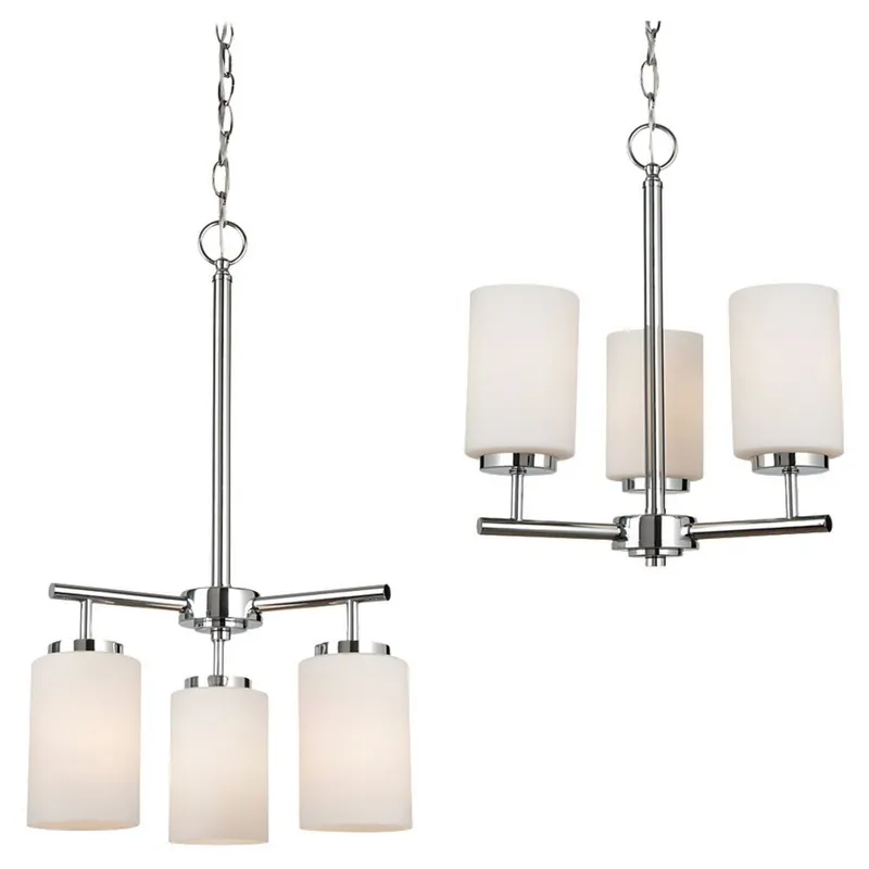 Oslo Three Light Chandelier Contemporary 16.5" Height Steel Round Cased Opal Etched Shade in Chrome