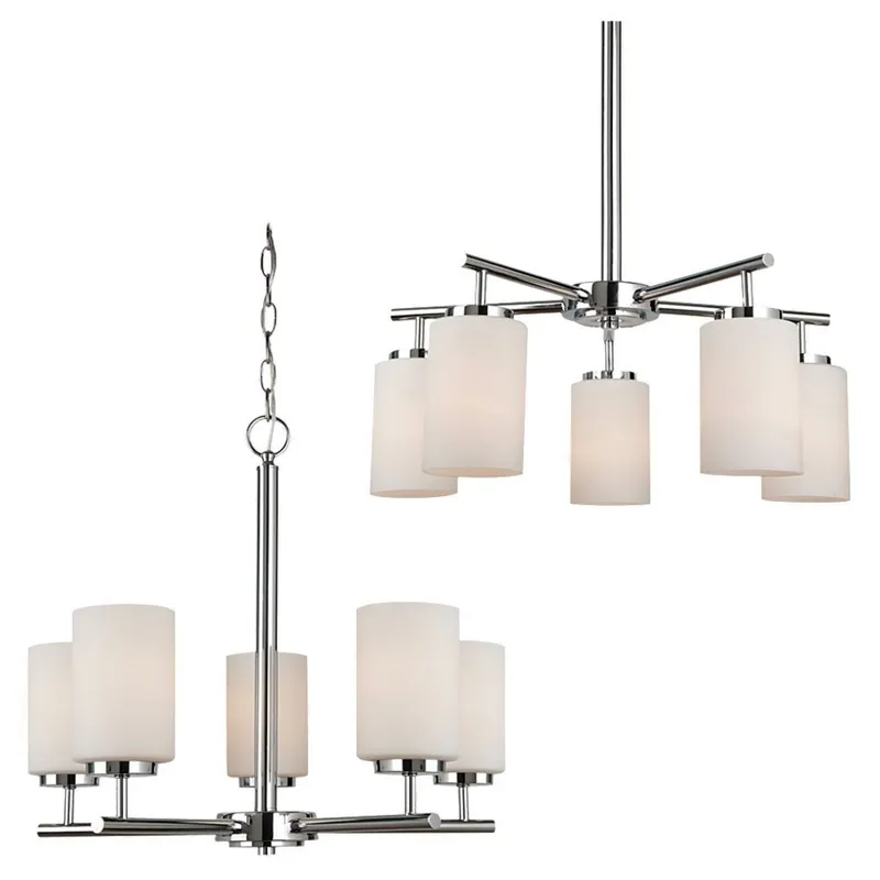Oslo Five Light Chandelier Contemporary 20" Height Steel Round Cased Opal Etched Shade in Chrome