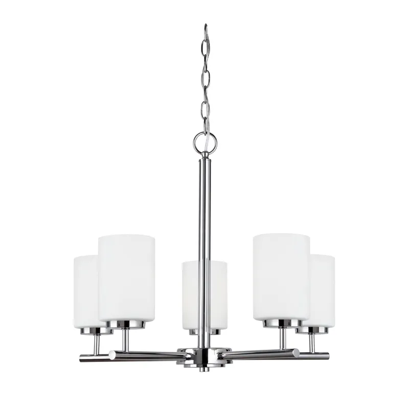 Oslo Five Light Chandelier LED Contemporary 20" Height Steel Round Cased Opal Etched Shade in Chrome