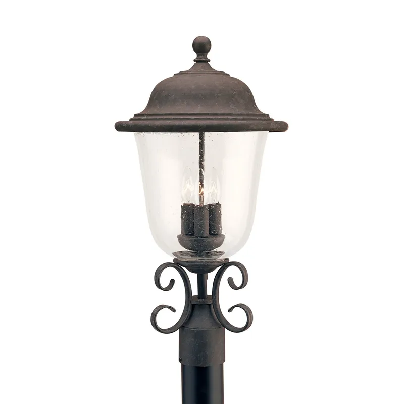 Trafalgar Three Light Outdoor Post Lantern Traditional Fixture 22.75" Height Aluminum Round Clear Seeded Shade in Oxidized Bronze
