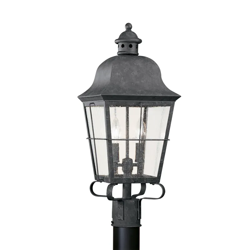 Chatham Two Light Outdoor Post Lantern Traditional Fixture 9.25" Width 22.75" Height Brass Clear Seeded Shade in Oxidized Bronze