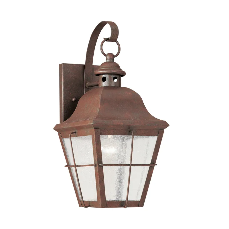 Chatham One Light Outdoor Wall Lantern Traditional Fixture 6.75" Width 14.5" Height Brass Clear Seeded Shade in Weathered Copper