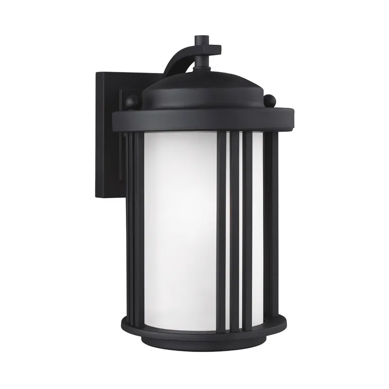 Crowell Small One Light Outdoor Wall Lantern Contemporary Fixture 6" Width 10" Height Aluminum Round Satin Etched Shade in Black