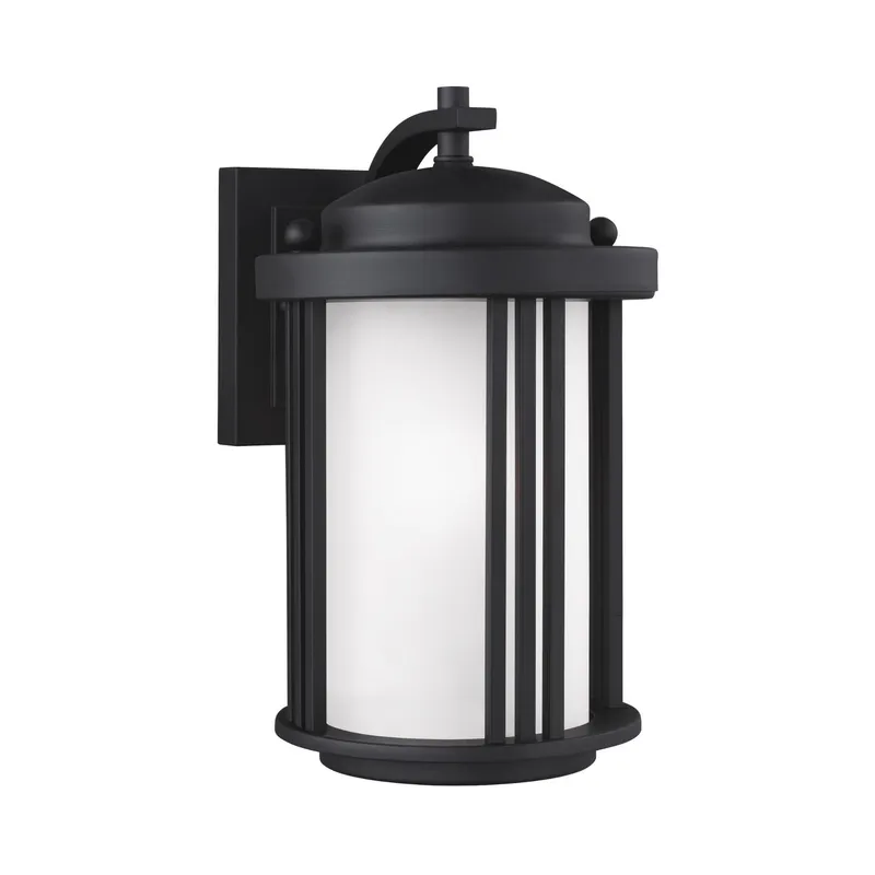 Crowell Small One Light Outdoor Wall Lantern LED Contemporary Fixture Dark Sky 6" Width 10" Height Aluminum Round Satin Etched Shade in Black