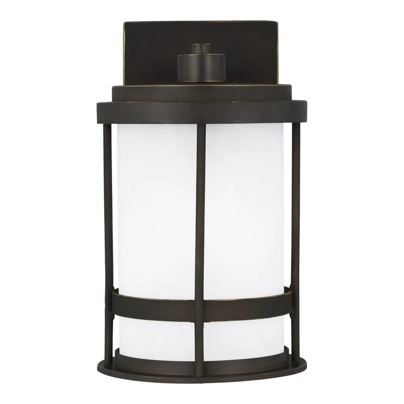 Wilburn Small One Light Outdoor Wall Lantern LED Transitional Fixture Dark Sky 6" Width 10.25" Height Aluminum Round Satin Etched Shade in Antique Bronze