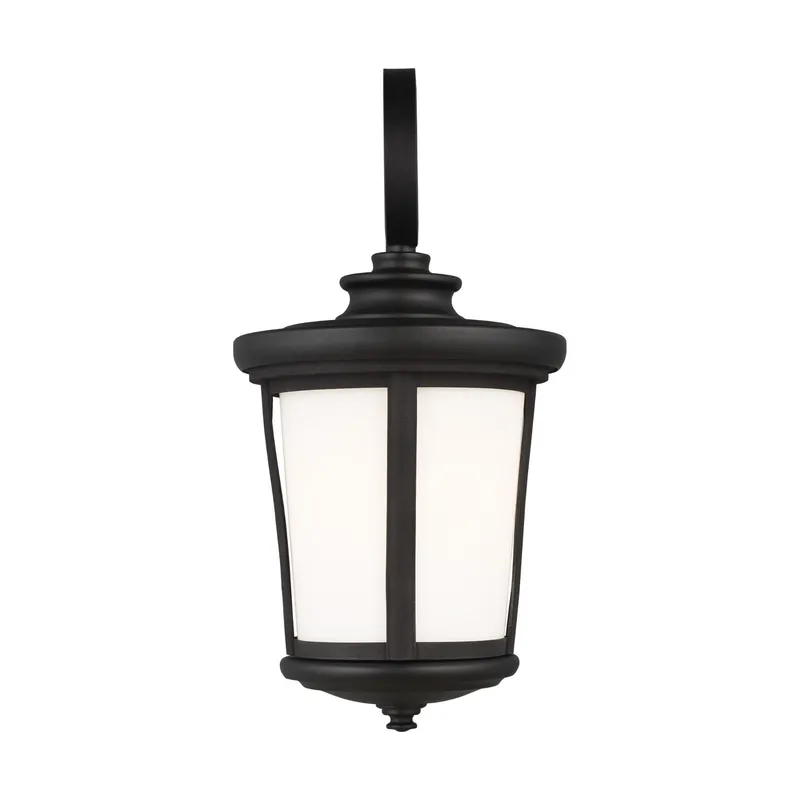 Eddington Medium One Light Outdoor Wall Lantern Traditional Fixture 8" Width 16.125" Height Aluminum Round Cased Opal Etched Shade in Black