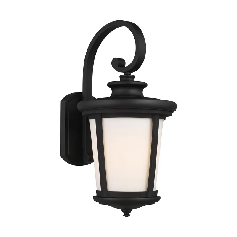 Eddington Large One Light Outdoor Wall Lantern Traditional Fixture 10" Width 19.875" Height Aluminum Round Cased Opal Etched Shade in Black