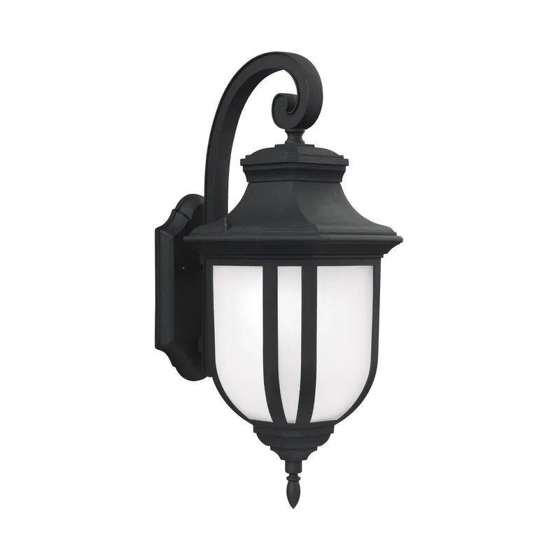 Childress Large One Light Outdoor Wall Lantern Traditional Fixture 9" Width 21.25" Height Die Cast Aluminum Satin Etched Shade in Black