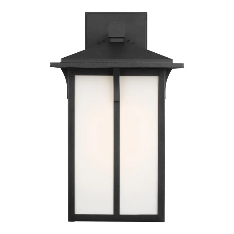 Tomek Large One Light Outdoor Wall Lantern Transitional Fixture 10.5" Width 18" Height Aluminum Rectangular Etched / White Inside Shade in Black