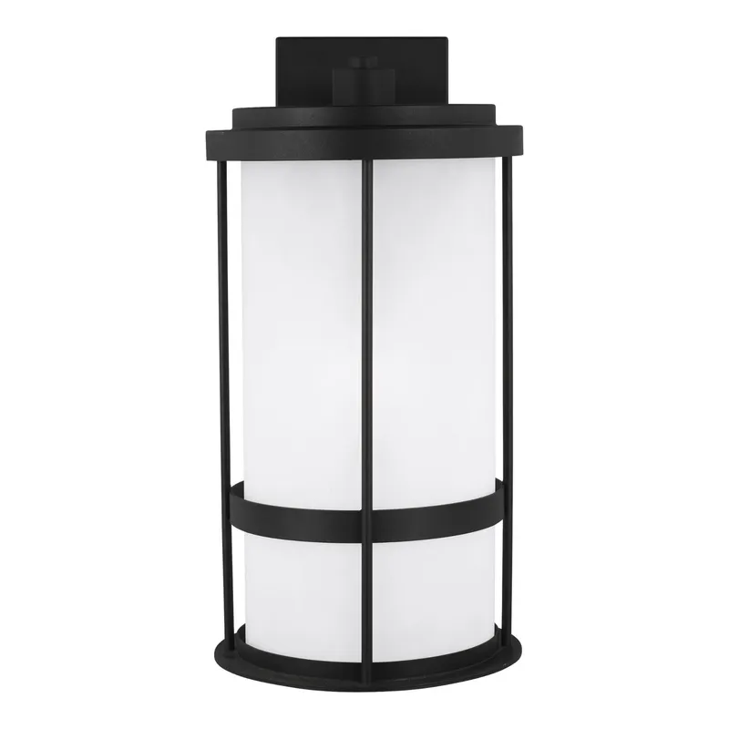 Wilburn Large One Light Outdoor Wall Lantern Transitional Fixture Dark Sky 10" Width 20" Height Aluminum Round Satin Etched Shade in Black