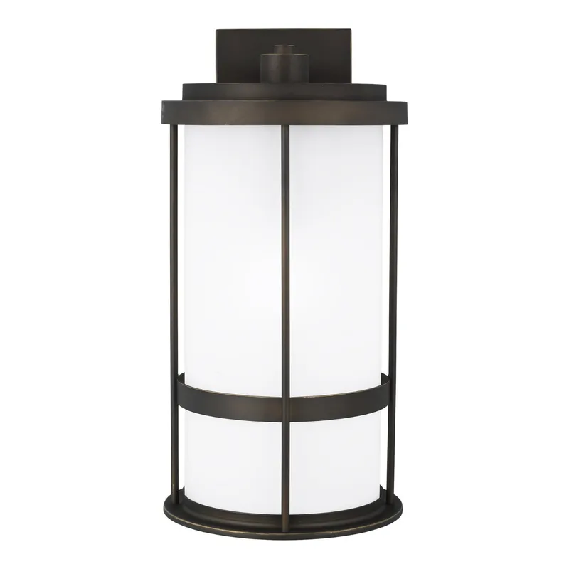 Wilburn Large One Light Outdoor Wall Lantern LED Transitional Fixture Dark Sky 10" Width 20" Height Aluminum Round Satin Etched Shade in Antique Bronze