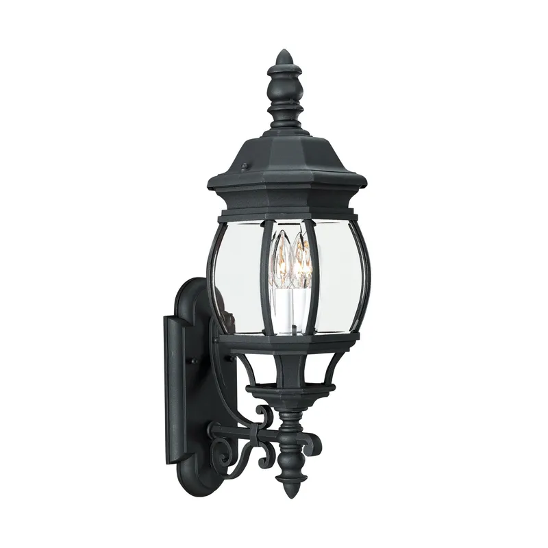 Wynfield Two Light Outdoor Wall Lantern Traditional Fixture 7.75" Width 23.5" Height Glass Clear Beveled Shade in Black