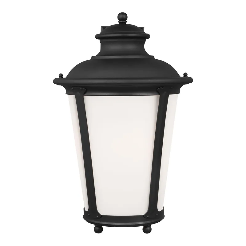 Cape May Extra Large One Light Outdoor Wall Lantern Traditional Fixture 13" Width 20.25" Height Aluminum Round Etched / White Inside Shade in Black