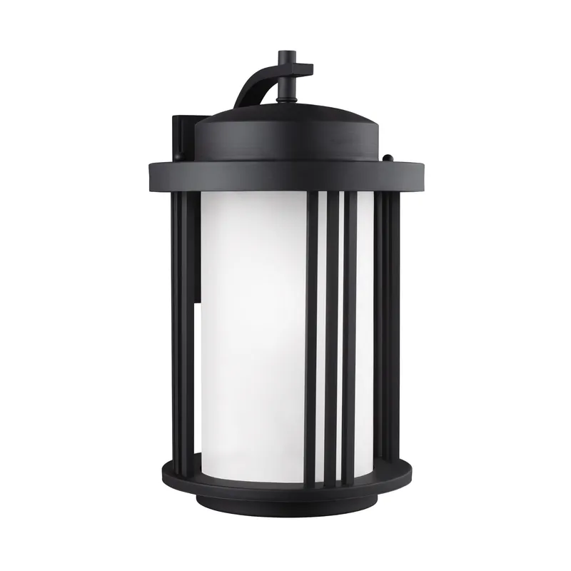 Crowell Large One Light Outdoor Wall Lantern Contemporary Fixture 12" Width 19.5625" Height Aluminum Round Satin Etched Shade in Black